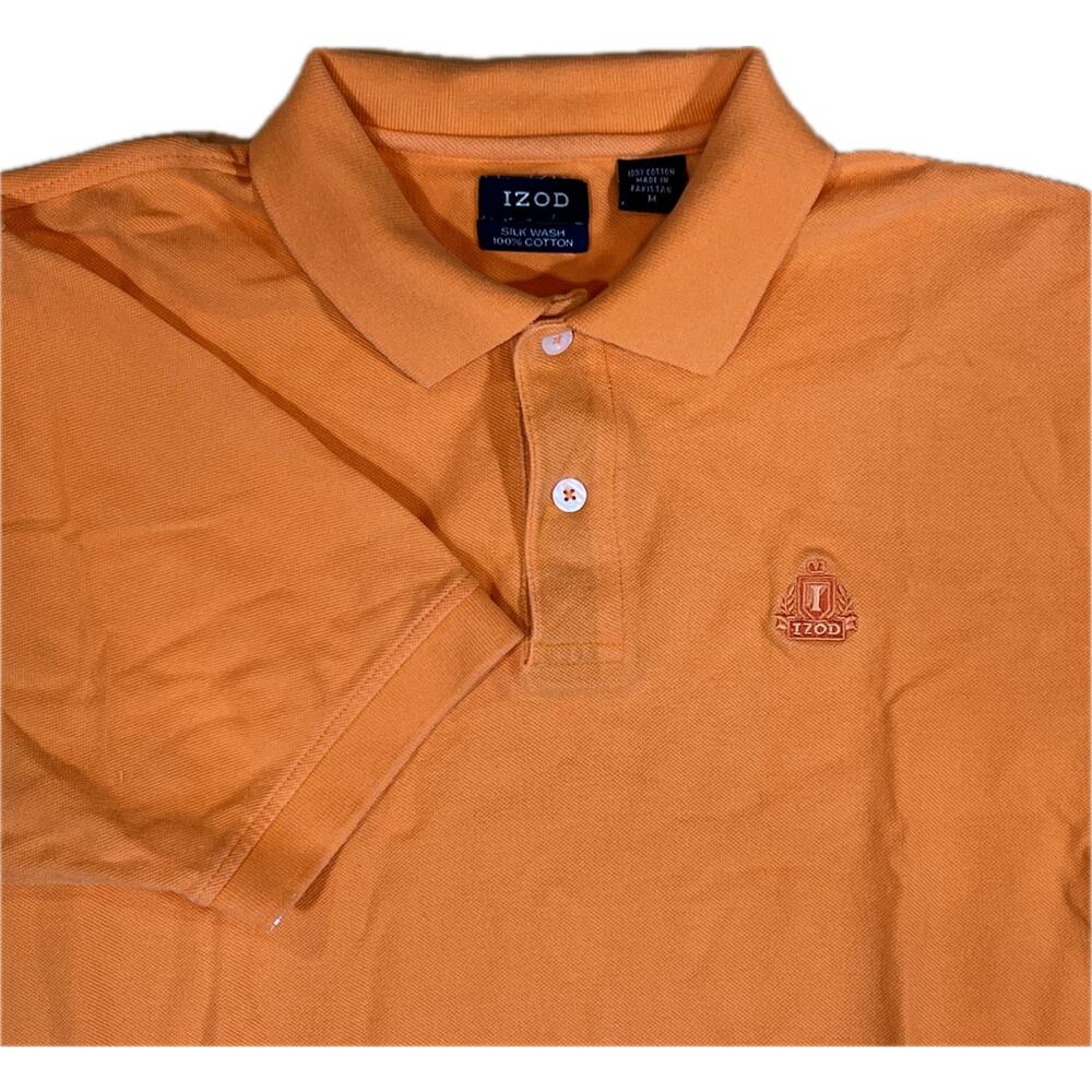 Izod Polo Shirt Mens Medium Orange Short Sleeve Silk Wash Cotton Preppy Classic